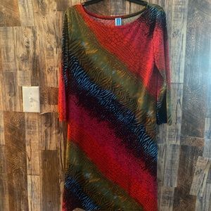 Touch Express Women Sz large Multicolor Multi-pattern 3/4 Sleeve Pullover Dress